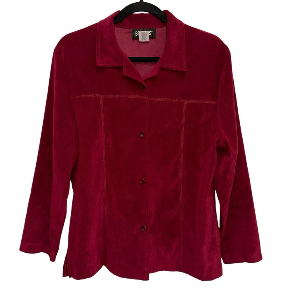 Briggs Faux Suede Shirt Jacket Red Button Front Split Cuff Size 12